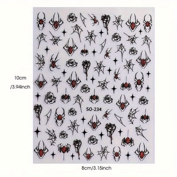 2 Pieces 3D Spider Web Nail Art Stickers - Glossy Reusable Nail Wraps for Halloween Nail Designs