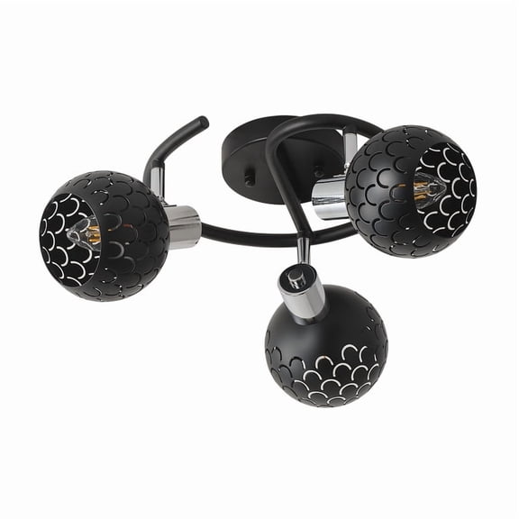 14.96 IN Modern 3-Light Close to Ceiling Light with Cutout Globe Shades, Black Semi-Flush Mount Ceiling Light for Bedroom, Dining Room & Hallway