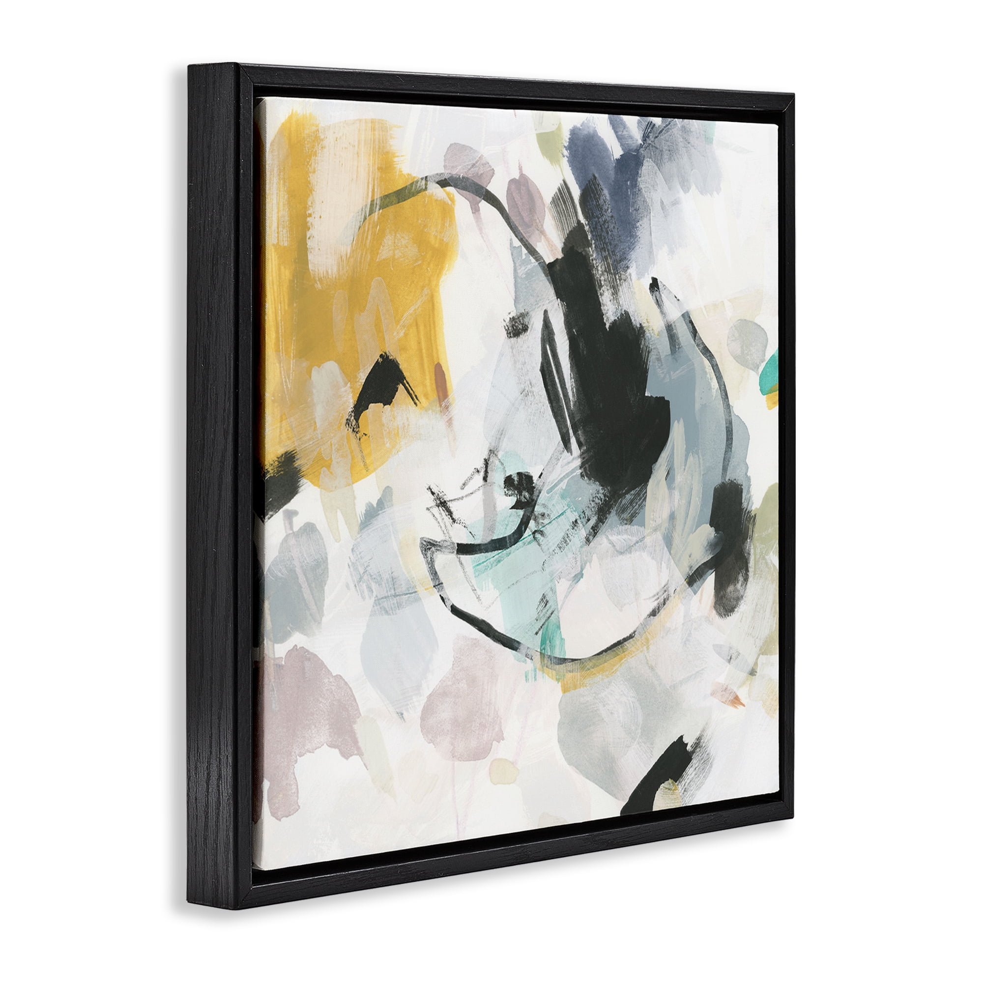 Stupell Industries Yellow & Neutral Abstraction Abstract Painting Black Floater Framed Canvas Art Print Wall Art, 18 x 18
