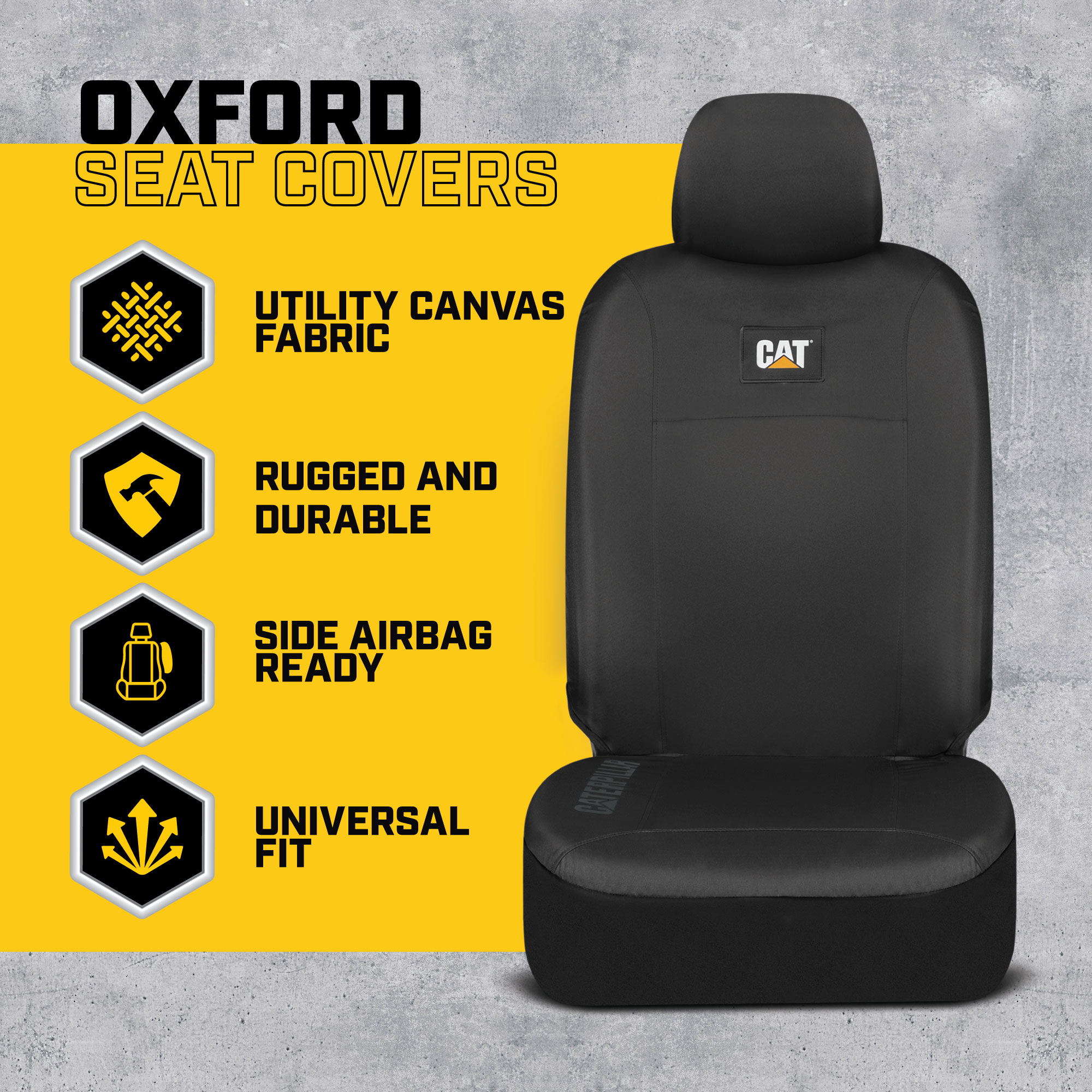 Cat DuraDrive Car Seat Cover, Black Oxford - Heavy Duty Canvas Seat Cover for Cars Trucks SUV, Universal Fit Car Seat Cover for Front Seat 1pc, Automotive Interior Cover, Ideal Truck Seat Cover