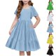 thumbnail image 1 of Teen Girls Dresses Summer Flutter Sleeve Smocked Dress Elegant A-Line Casual Sundress for Kids Ages 5-12 ,Sie:150, 1 of 4