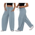 thumbnail image 3 of Pantalones Bombachos Holgados de para Mujer, Pantalones Casuales de Verano con Cordón, Ropa de Viaje con Bolsillos 2025 Azul Gris XL, 3 of 7