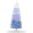 thumbnail image 2 of 6ft Pre-lit Snow Flocked Pencil Christmas Tree Fir Hinged Slim Corner Xmas Tree Holiday Decoration with 250 Incandescent Warm White Lights & 814 Snow Branch Tips, Blue Gradien, 2 of 9