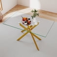 thumbnail image 2 of 51.18" Rectangular Clear Tempered Glass Dining Table With Golden Metal Leg, Modern Kitchen Table for Dining Room, Easy to Assemble, 4-6 Seater, 2 of 12