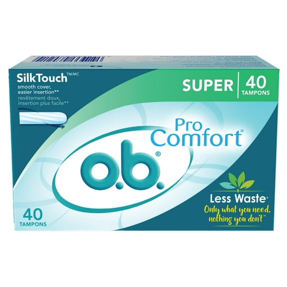 o.b. Tampons No Applicator, Unscented - 40ct, Applicator-Free Tampons Super, Feminine Care, Period Products