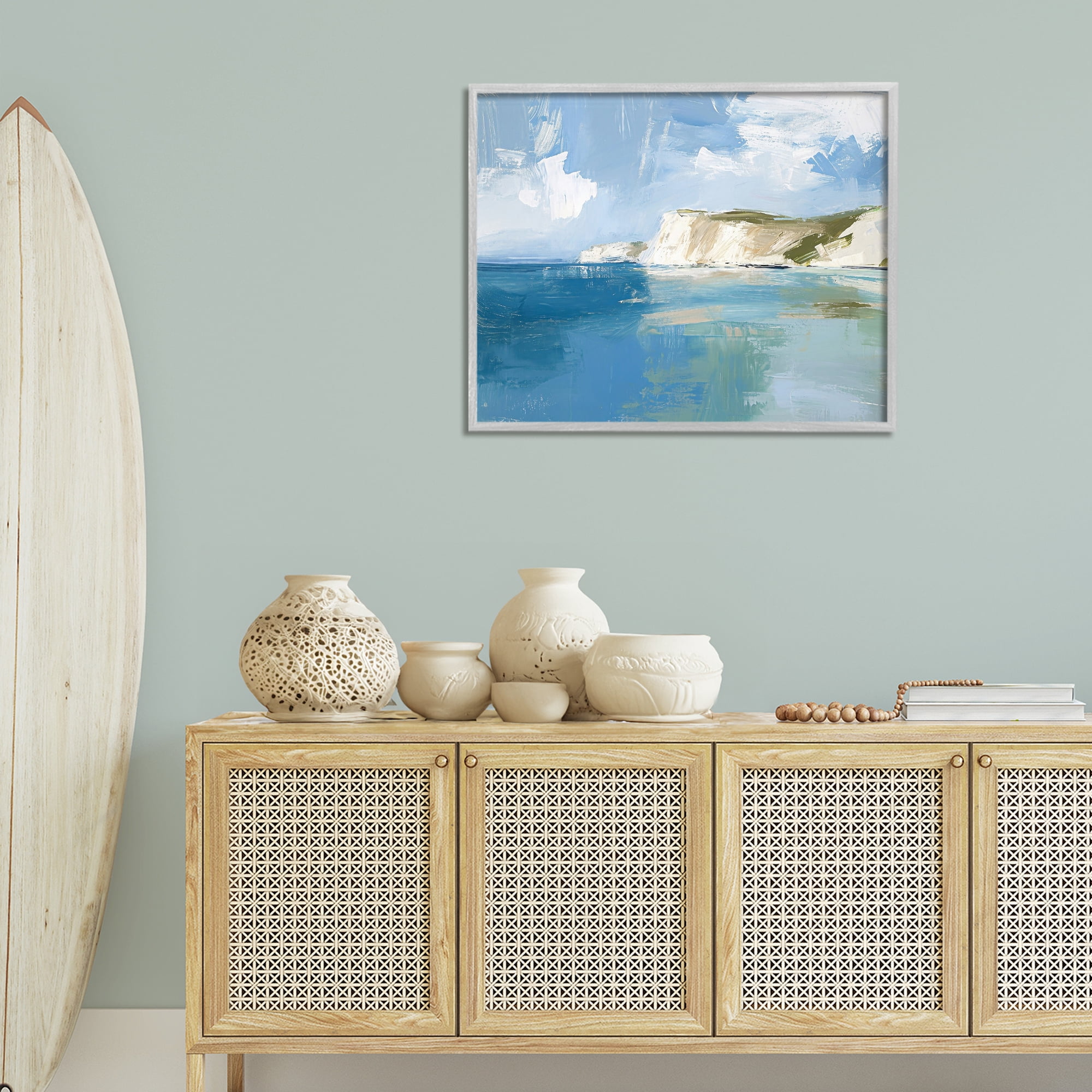 Stupell Industries Coastal Wilderness Shore Coastal Painting Gray Framed Art Print Wall Art, 30 x 24