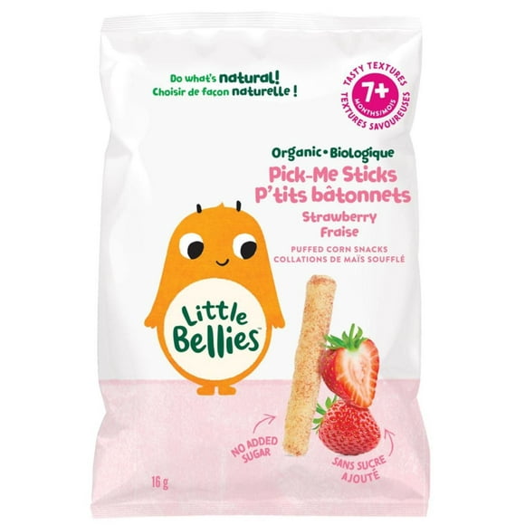 Little Bellies Organic Pick-Me Sticks Strawberry Puffed Corn Snacks 7+ Months, 16gr