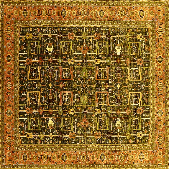 Ahgly Company Indoor Square Oriental Yellow Industrial Area Rugs, 5' Square