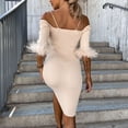 thumbnail image 4 of CEHVOM Robe Mode Femme Bandage Pli Manches Mi-Longues Florale Couleur Unie Mini Robe en Solde, 4 of 7