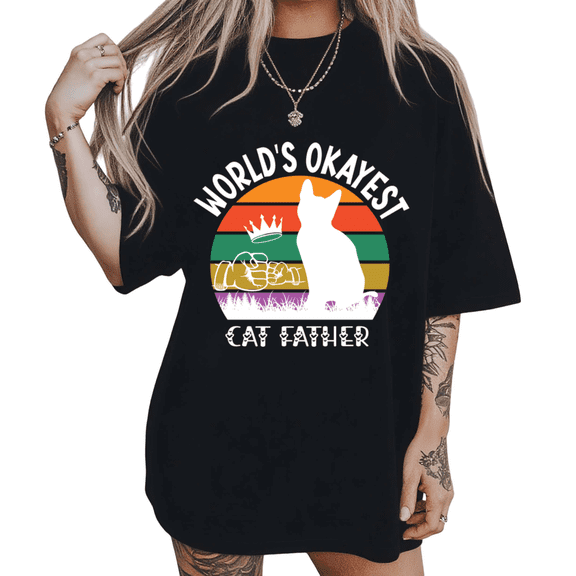 Playful Crown Okayest Cat Dad Shirts Black S-5XL Print Tshirt Cat King Graphic Tees Tops
