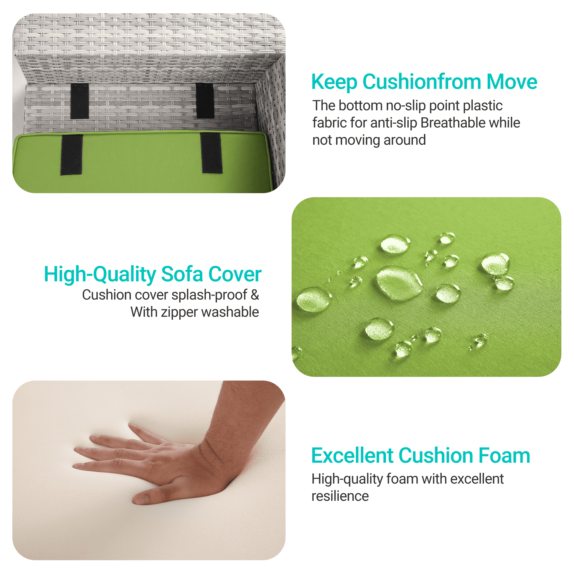 6-Piece Outdoor Patio Furniture Set, PE Wicker Rattan Sectional Sofa Conversation Set with Tempered Glass Table & Thick Cushions - All-Weather Garden, Backyard Furniture,Grass Green