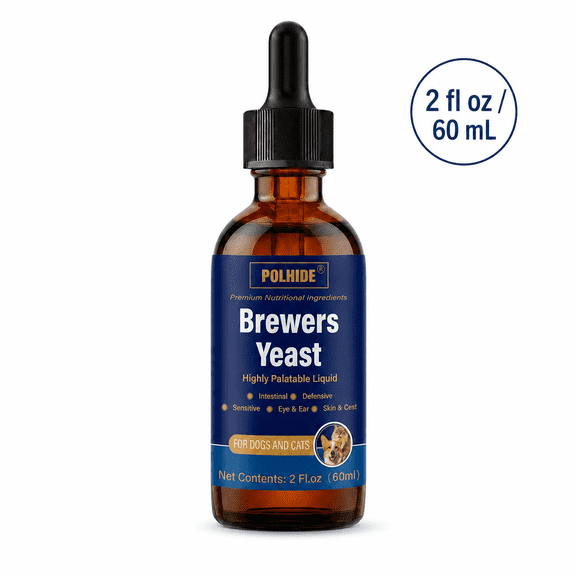 POLHIDE Brewers Yeast Dog and Cat Digestive Support Liquid Supplement, 100 mg/mL, 2 fl oz / 60 mL