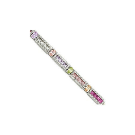 Jewelryweb Sterling Silver Multicolor CZ Tennis Bracelet - Box Clasp