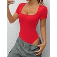 thumbnail image 4 of MOYIKO Square Neck Short Sleeve Bodysuits for Women Fitted Tops,Size S-XXL, 4 of 9