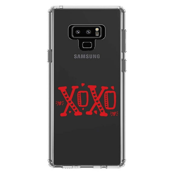 DistinctInk Clear Shockproof Hybrid Case for Samsung Galaxy Note 9 - TPU Bumper Acrylic Back Tempered Glass Screen Protector - XOXO Red Hearts Valentine