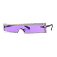 thumbnail image 2 of Luxury Heavy Rhinestone Rim Trim Thin Shield Rimless Cyclops Sunglasses Purple, 2 of 5