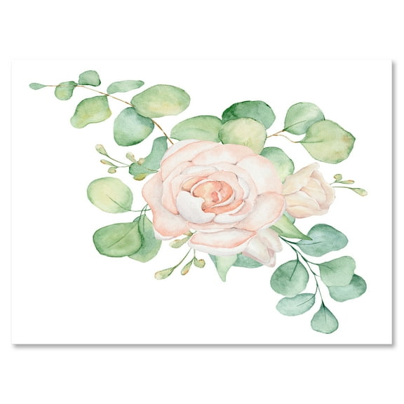 Designart ' Bouquet of Pink Roses Flowers and Eucalyptus Leaves ' Traditional Canvas Wall Art Print