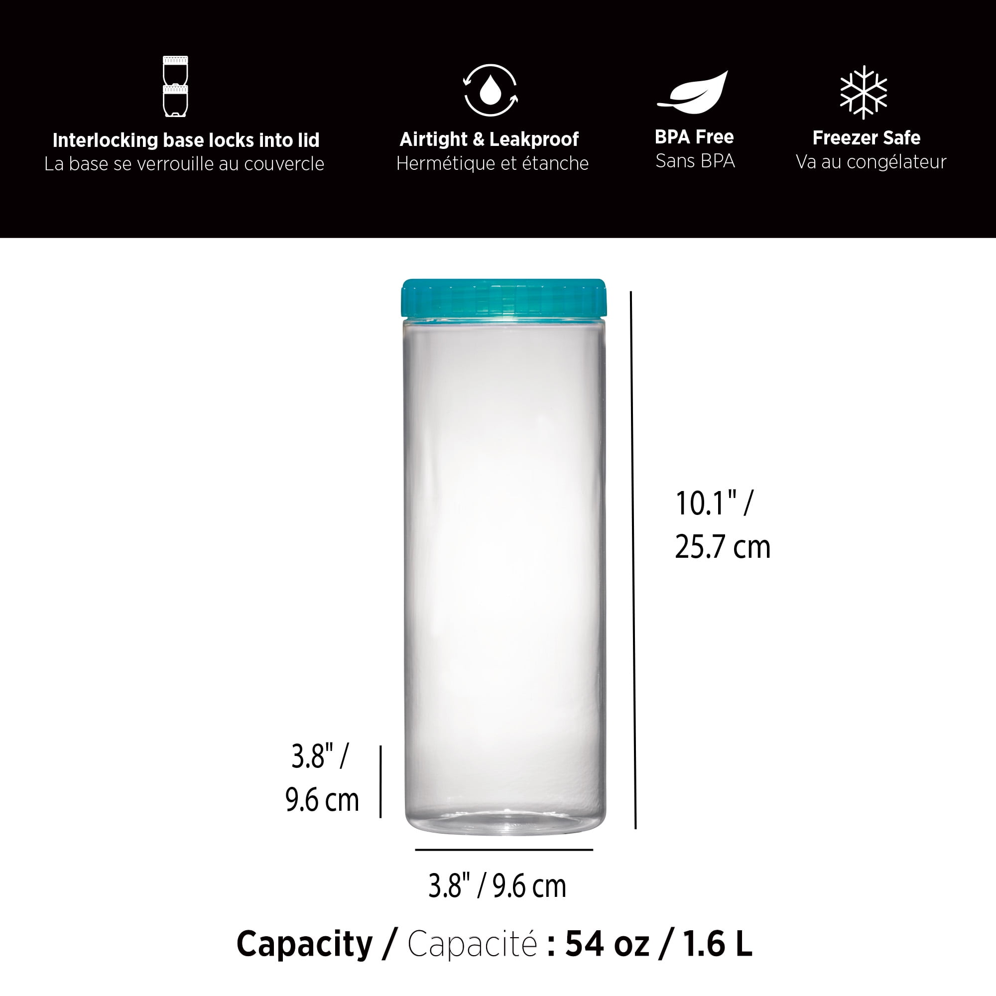 Starfrit LocknLock Interlock Container, 1.6L 54oz, Space Saving Food Storage, BPA Free, Airtight Leakproof, Freezer Safe