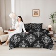 thumbnail image 5 of Homewish Vintage Skull Damask 7-Piece King Bedding,Gothic Halloween King Bed in a Bag,Black Gray,Black Reversible, 5 of 8