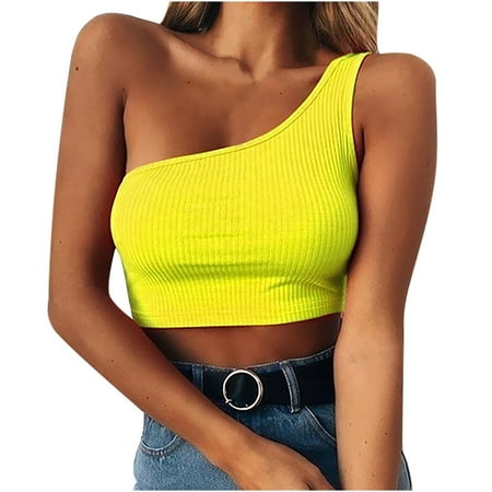 

CYMMPU Women Clothing Women s Sexy Bustier Round Neck Tank Streetwear Cropped Tank Summer Shirts Sleeveless Cami Solid Slim Fit Crop Tops Green