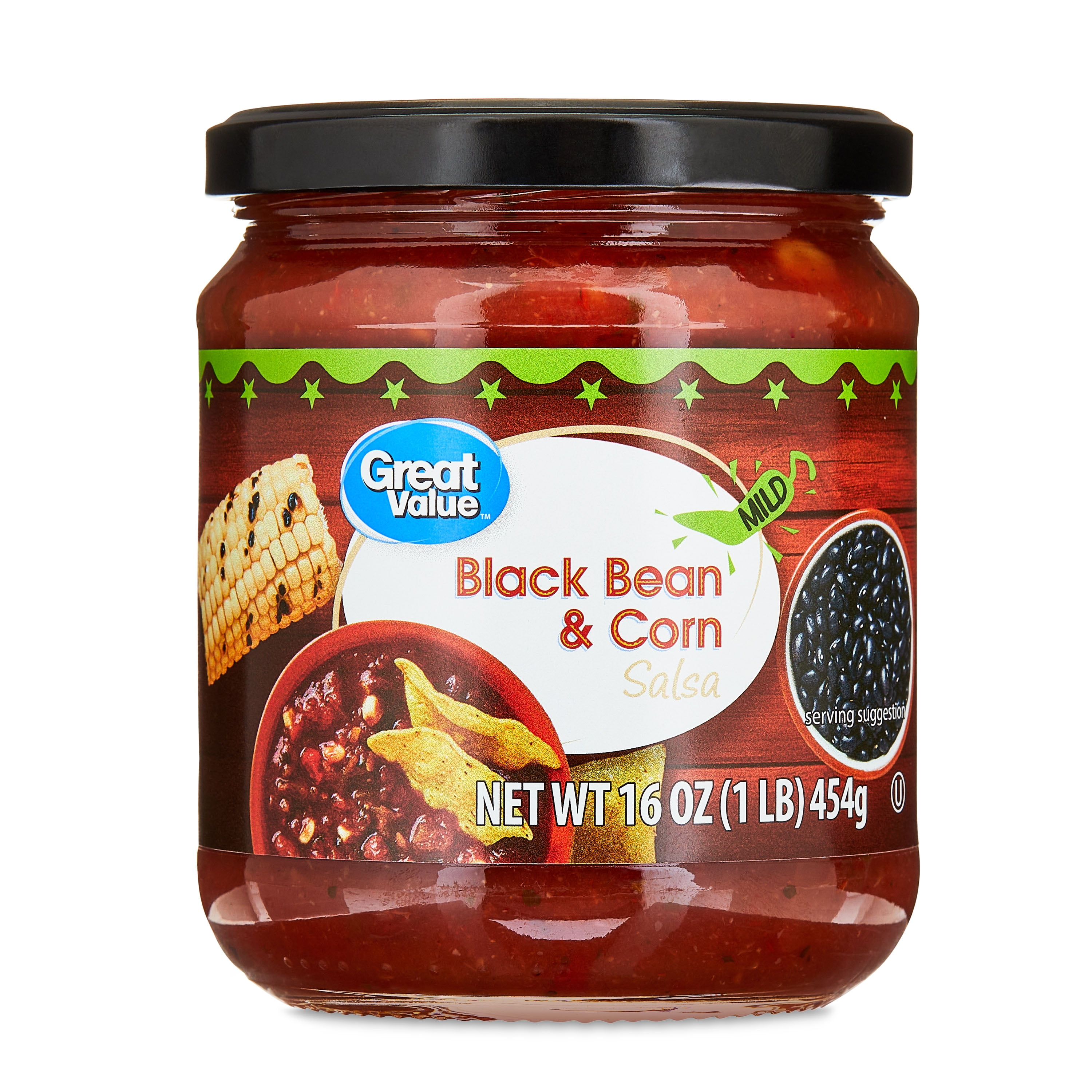 (6 pack) Great Value Mild Black Bean & Corn Salsa, 16 oz