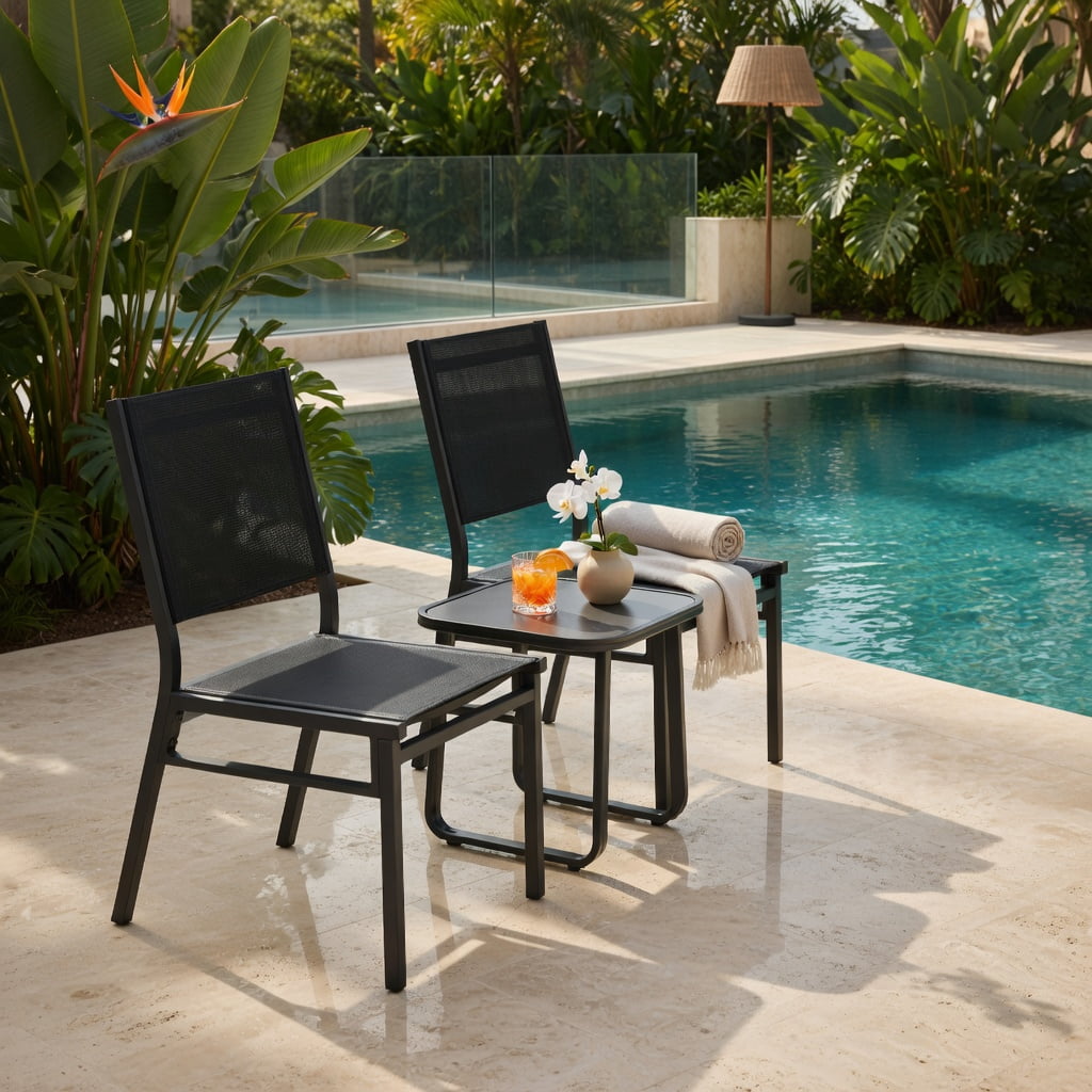 Hommoo Outdoor Dining Chair Breathable Mesh Back & Seat, Lightweight Aluminum Frame, Patio Chair for Backyard, Porch, Poolside or Indoor Use, Black