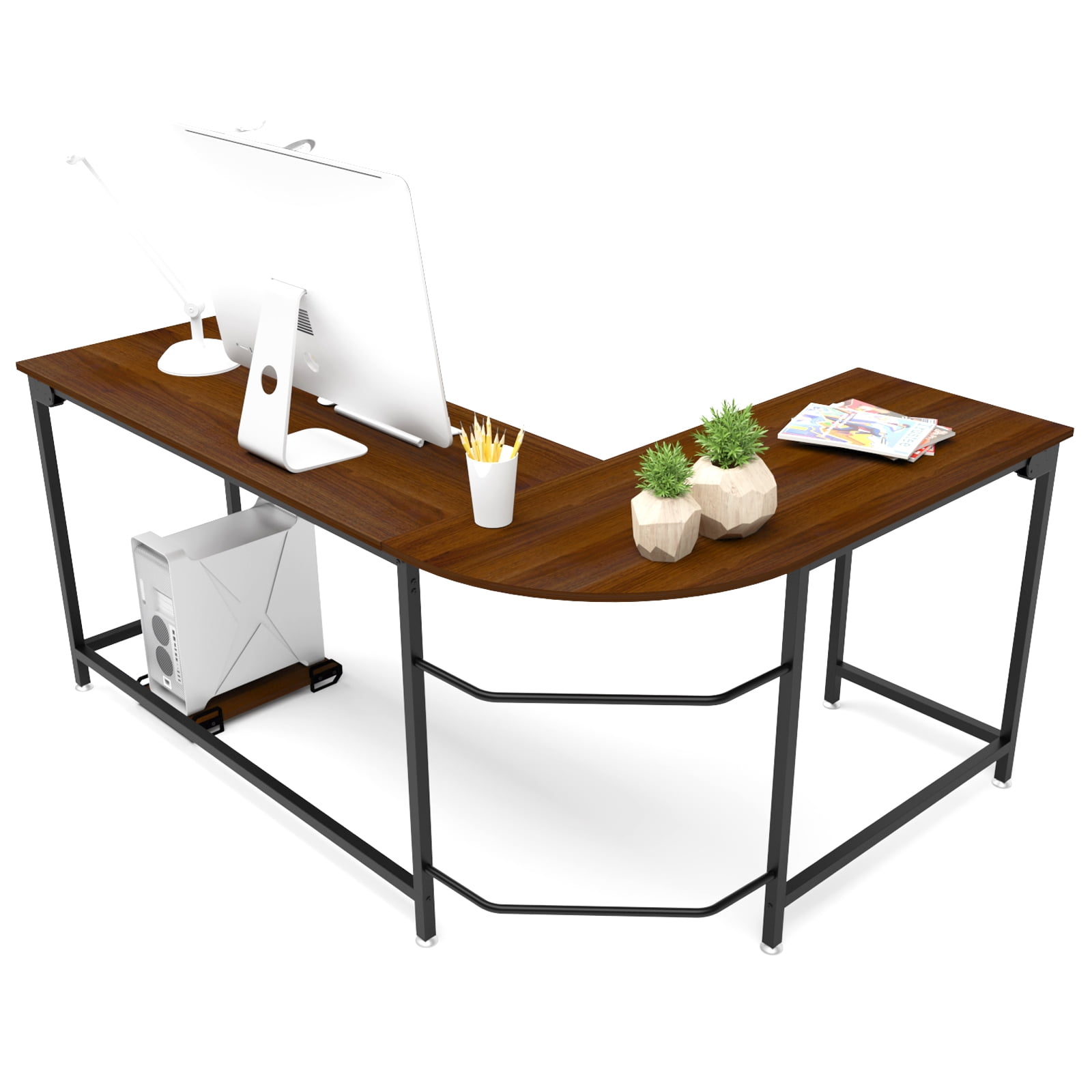 Lshaped Desk Wood Steel Computer Table Writing Workstation Study Home