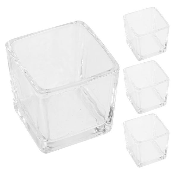 Raindrops 4 pcs Clear Glass Tealight Holder Square Glass Taper Candle Holder Candlestick Holder