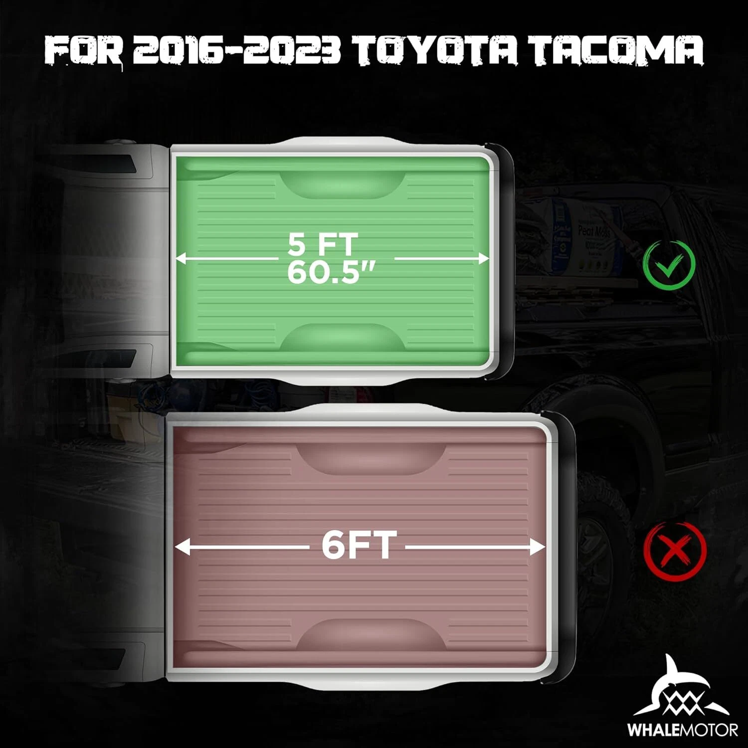 WHALEMOTOR Soft Tri Fold Tonneau Cover Compatible with 2016-2026 Toyota Tacoma 5ft Bed (60.5"), Vinly Top Alloy Steel Structure