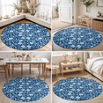 thumbnail image 4 of Round Area Rugs 7Ft, Blue White Floral Non-Slip Washable Circle Rugs Carpet, Farmhouse Retro Botanical Leaves Indoor Outdoor Rug Floor Mats Throw Runner for Bedroom Living Room Bathroom, 4 of 8