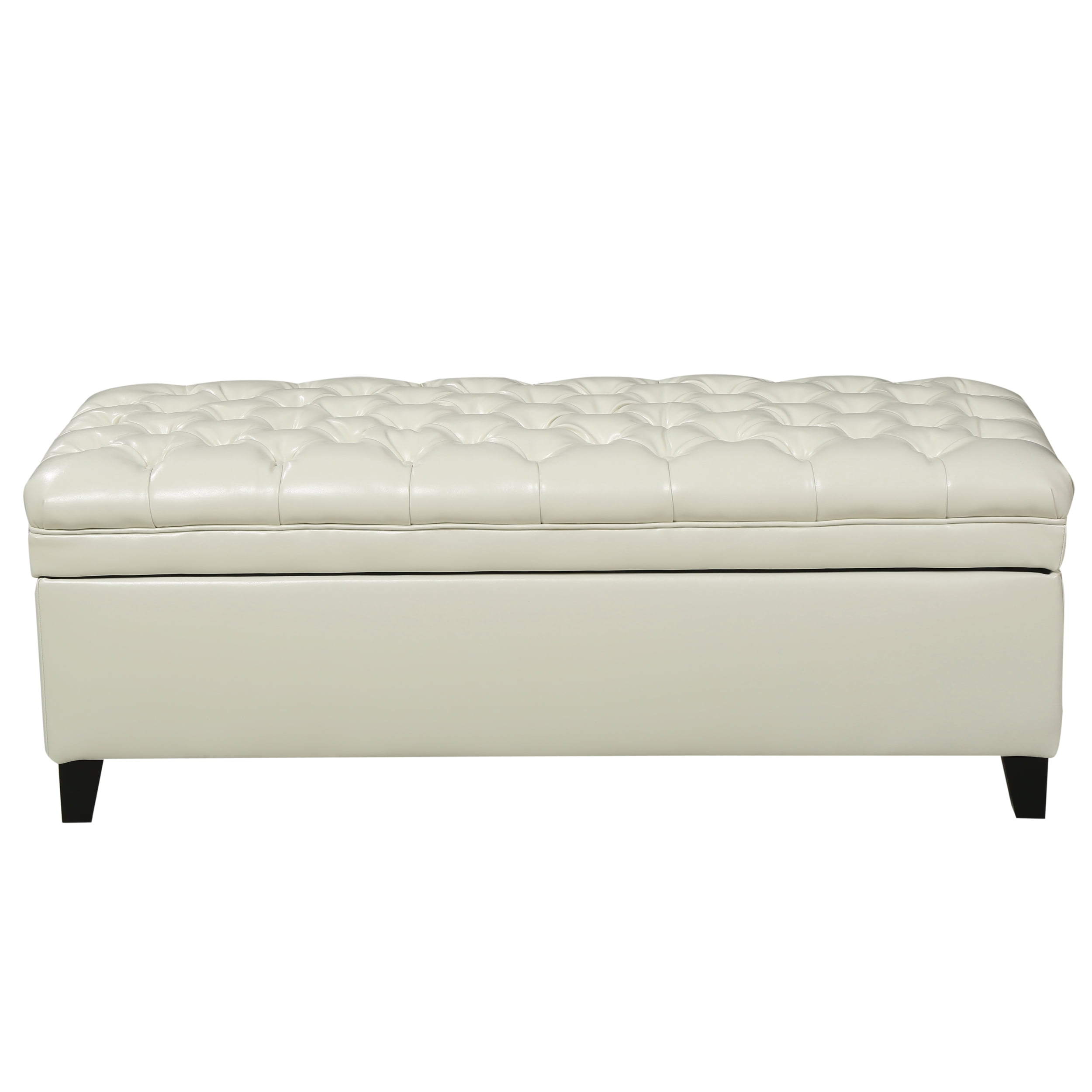 Noble House Jacky Rectangular Faux Leather Lift Top Storage Ottoman, Ivory