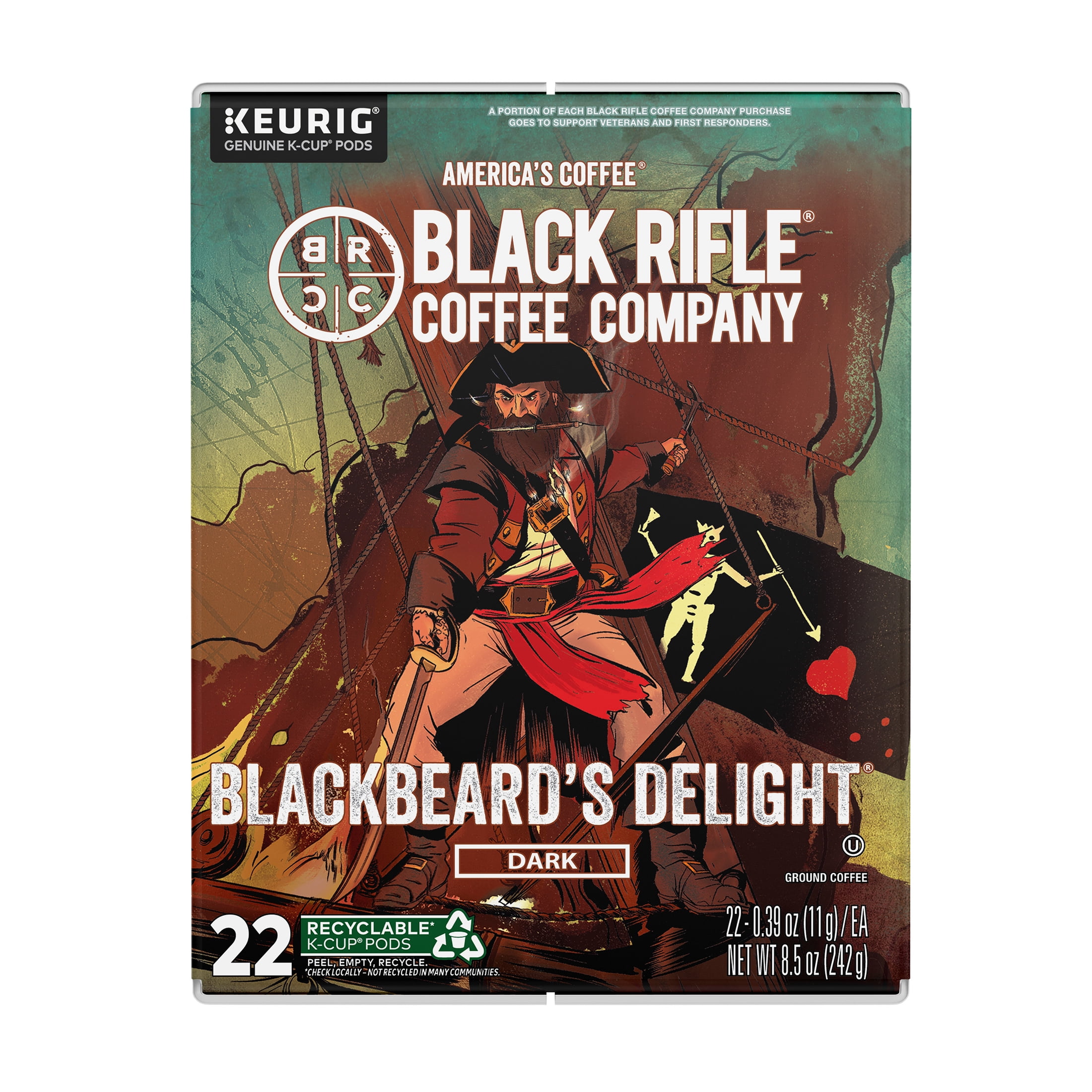 (4 pack) Black Rifle Coffee Company Blackbeard's Delight K Cups Pods, Dark Roast, 22 Ct