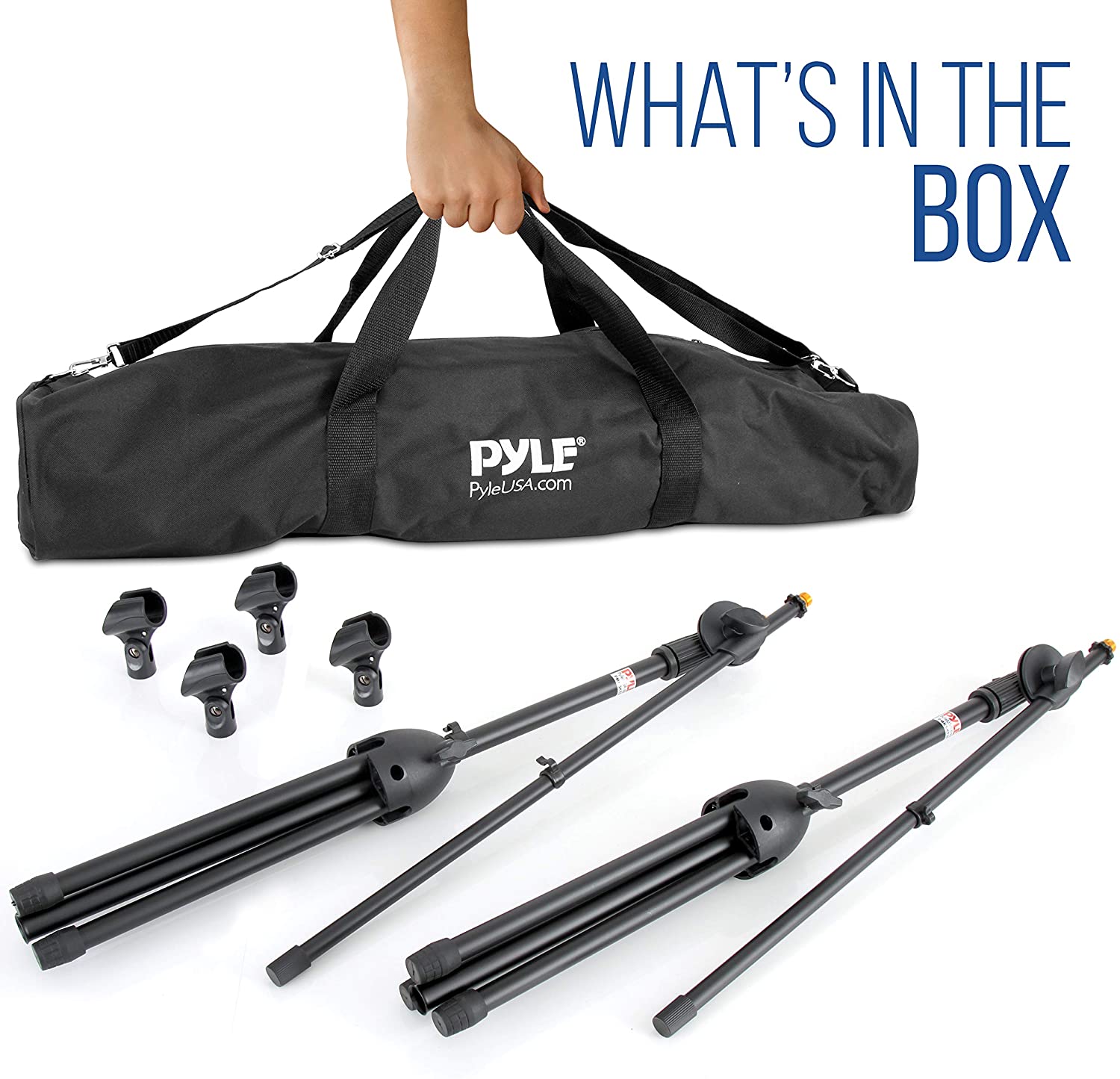 Tripod Microphone Stand Pair - Adjustable Height 27.5 to 52 Inch with Extendable  Arm and Carry Bag for Singers Musicians