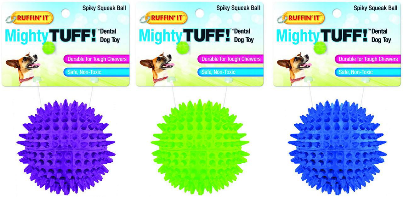 Ruffin' It 80610 Dental Spiky Squeak Ball Dog Toy Assorted Color 