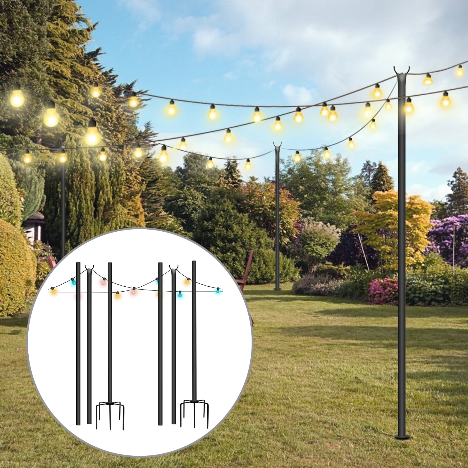MOPHOTO Light Pole Stand Outdoor, with 5 Prong Fork, 9 ft Dia 25mm Backyard Hanging Light Pole, 2 Pack - Walmart.com
