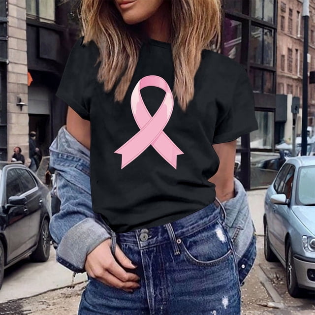 UANWENN T-shirts Décontractés pour Femmes avec Imprimé de Ruban de Sensibilisation au Cancer, Manches Courtes, Col Rond, Style Basique pour un Usage Quotidien, Hauts Légers Décontractés à Manches Courtes pour Femmes, Haltérophilie