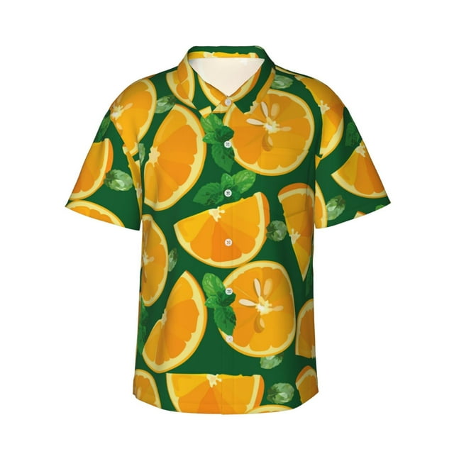 Balery Orange Camisas hawaianas de manga corta para hombre, camisas playeras de corte holgado, camisas de vacaciones con botones,X-Large