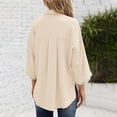 thumbnail image 3 of Tuphregyow Women's Tops Clearance Classic V Neck Fashion Loose Outwear New Style Trendy Breathable Solid Lightweight Slouchy Half Sleeve Blouse Button Down Leisure Tops Beige L, 3 of 6