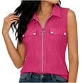 thumbnail image 6 of VBVC Women's Textured Zip Up Button Pocket Shirt,Ladies Collared V-Neck Sleeveless Blouse,Breathable Summer Office Daily Wear Tops For Women,Hot Pink,S-2XL, 6 of 7