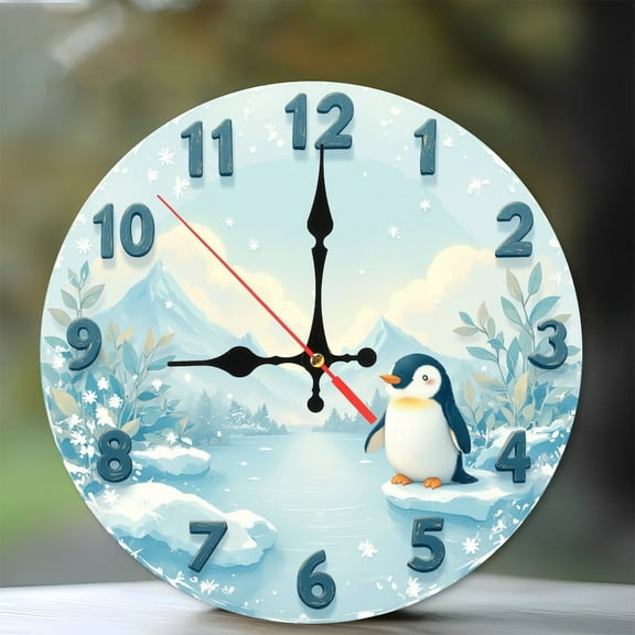 Penguin Wall Clock 10-Inch Silent Wooden Wall Clock, Battery Operated (AA Batteries Not Included), Artistic Home Decor