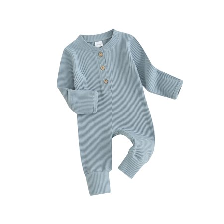 

Luethbiezx Long Sleeve Crew Neck Ribbed Jumpsuit with Button Closure for Baby Boys