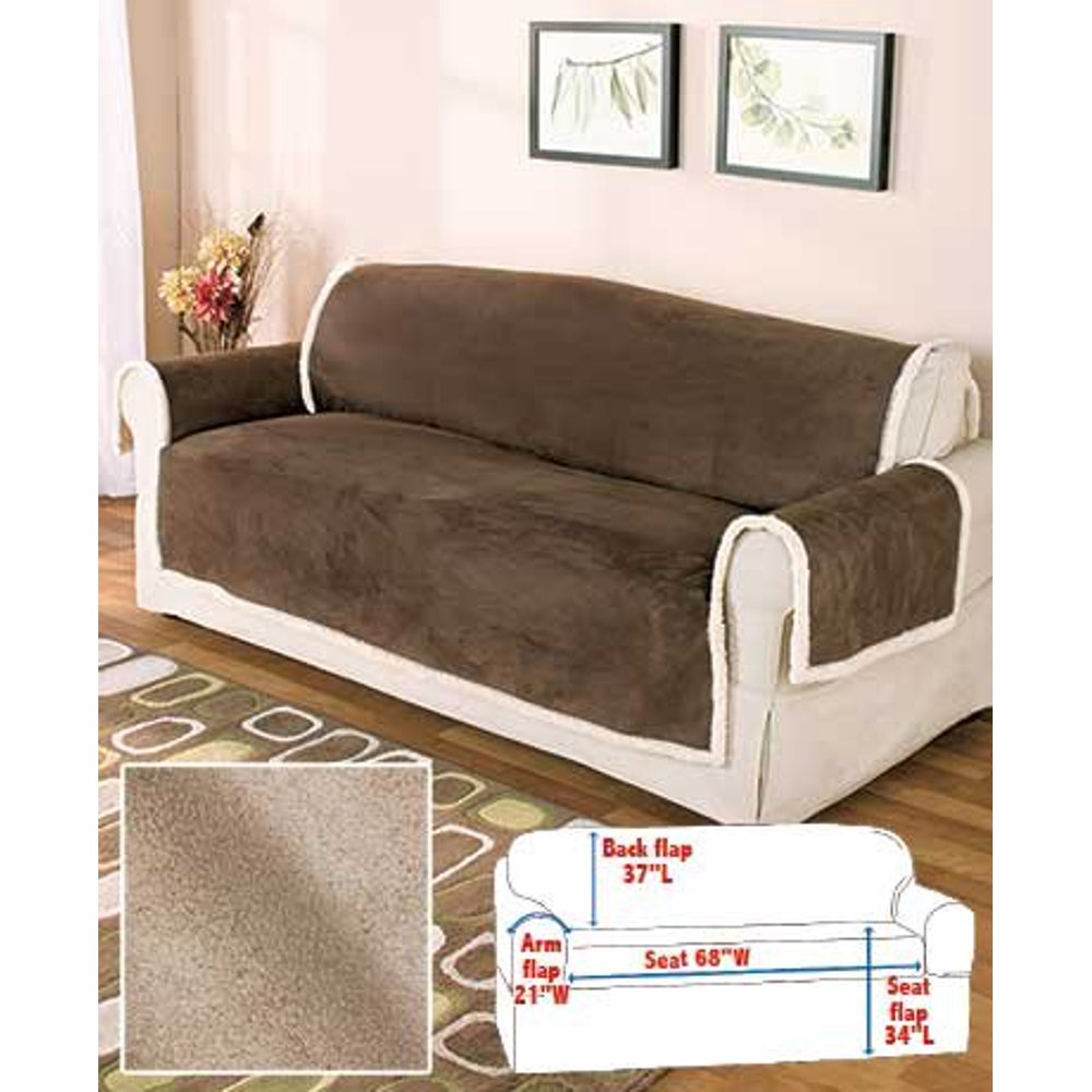 Microsuede & Sherpa Furniture Covers Taupe Sofa Cover