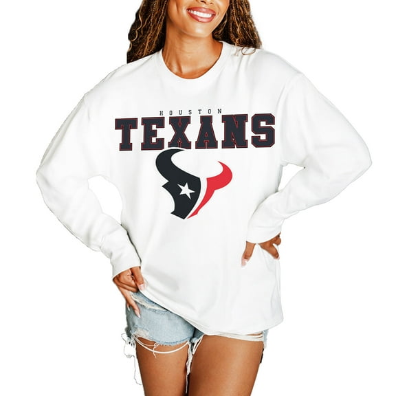 Women's Gameday Couture White Houston Texans Big Goals Oversized Long Sleeve T-Shirt