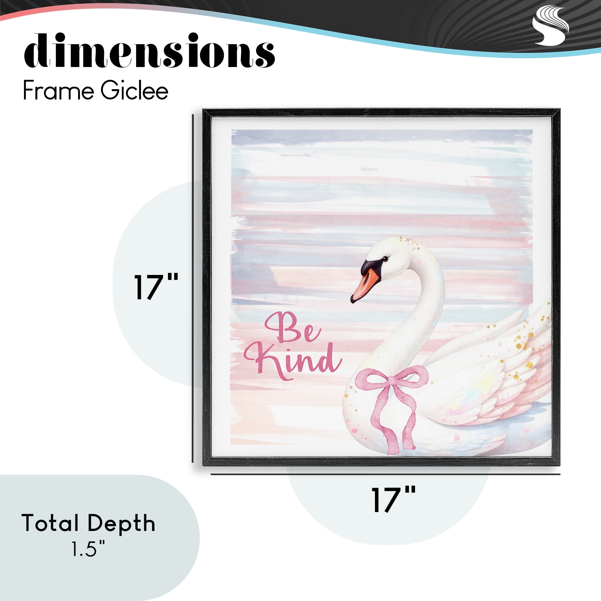 Be Kind Pastel Swan Black Framed Giclee Art, design by Kim Allen