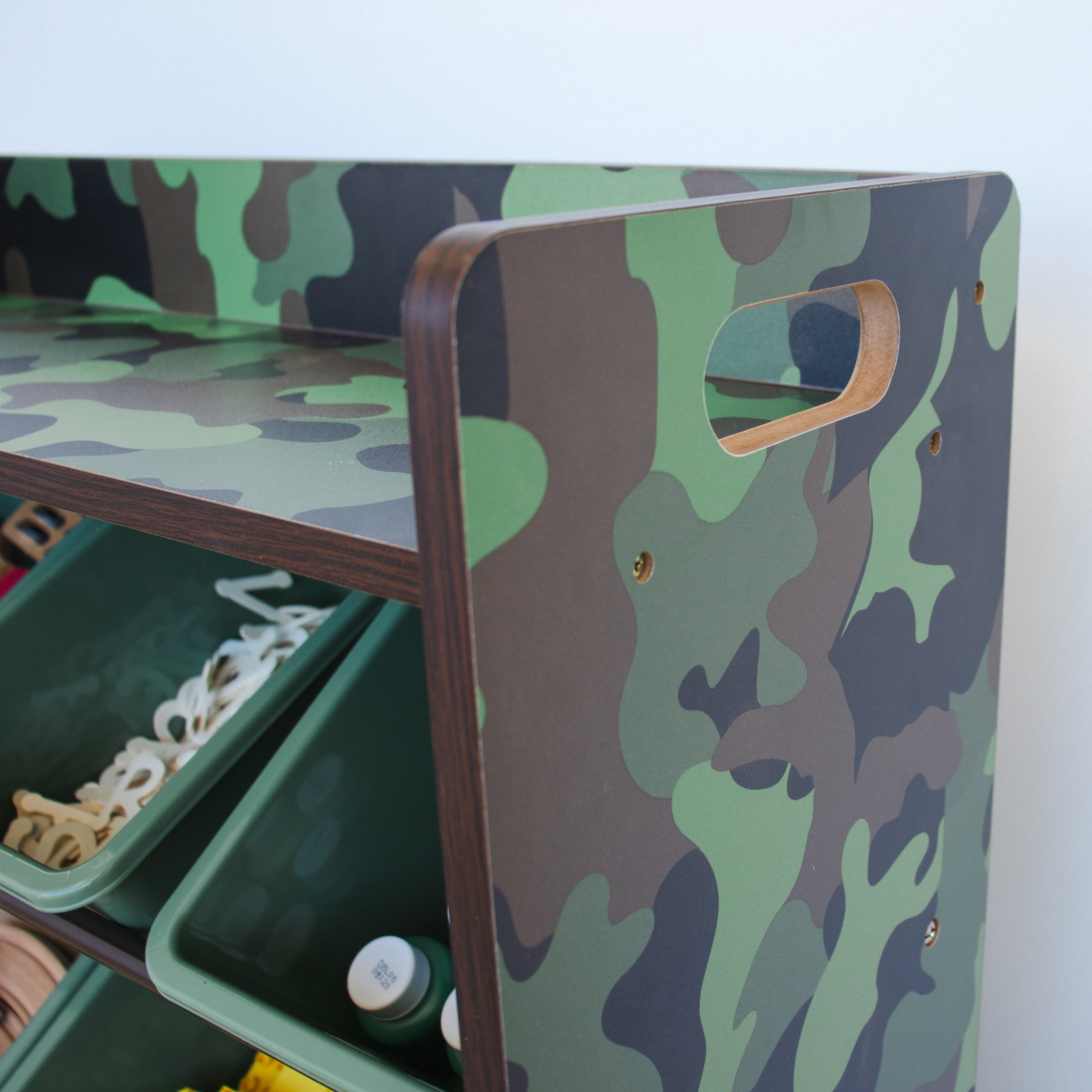 Humble Crew Kids Toy Storage Organizer with Shelf and 9 Plastic Storage Bins, Army Green Camo