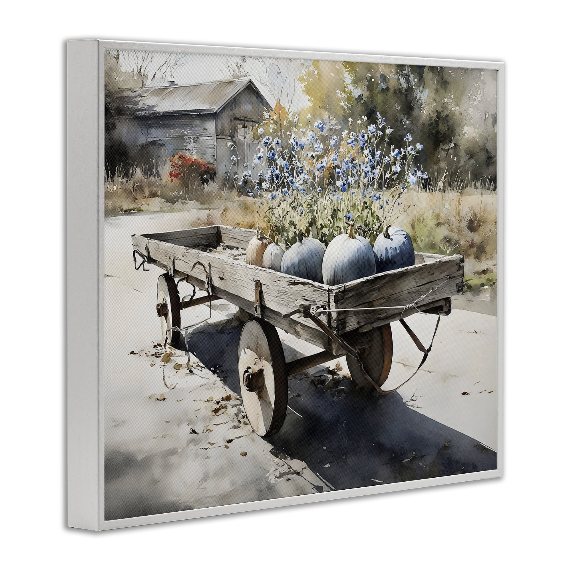 Stupell Industries Blue Pumpkin Wagon in Sunlight White Framed Giclee Art, design by Franklyn Gregory