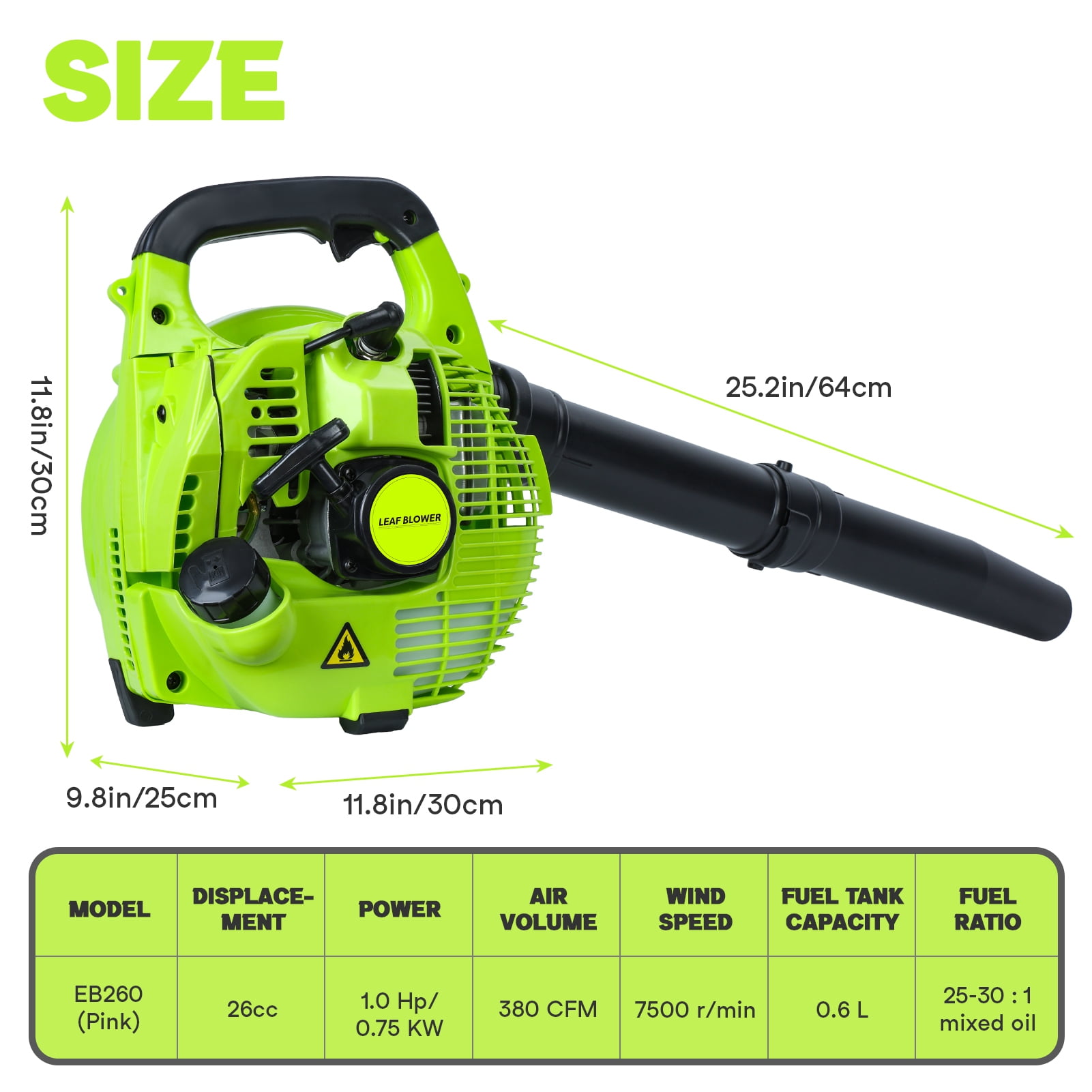 Arlohe 26cc Gas Handheld Leaf Blower,1.0HP 380 CFM 180 MPH,Easy Start System,Ideal for Yard Cleanup, Patio, Driveway & Greenhouse Use
