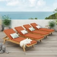 thumbnail image 2 of Larimore Outdoor Teak Acacia Wood Chaise Lounge with Orange Cushions, Set of 4, 2 of 7