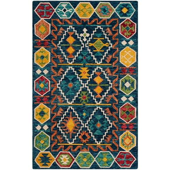 SAFAVIEH Aspen Joyce Geometric Wool Area Rug, Navy/Gold, 5' x 8'