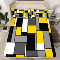 thumbnail image 2 of Feelyou Yellow Square Geometric Twin Sheet Sets, Vintage Artwork Abstract Twin Fitted Sheet, Chic Rectangle Flat Sheet, Microfiber Bedroom Decor, 3pcs, 2 of 7